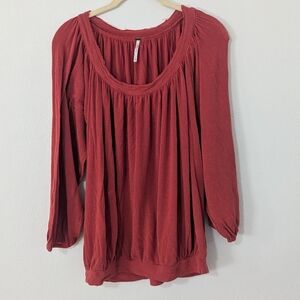 Free People Y2K Sahara Sun Peasant Top Balloon Sleeve Orange Red Medium M